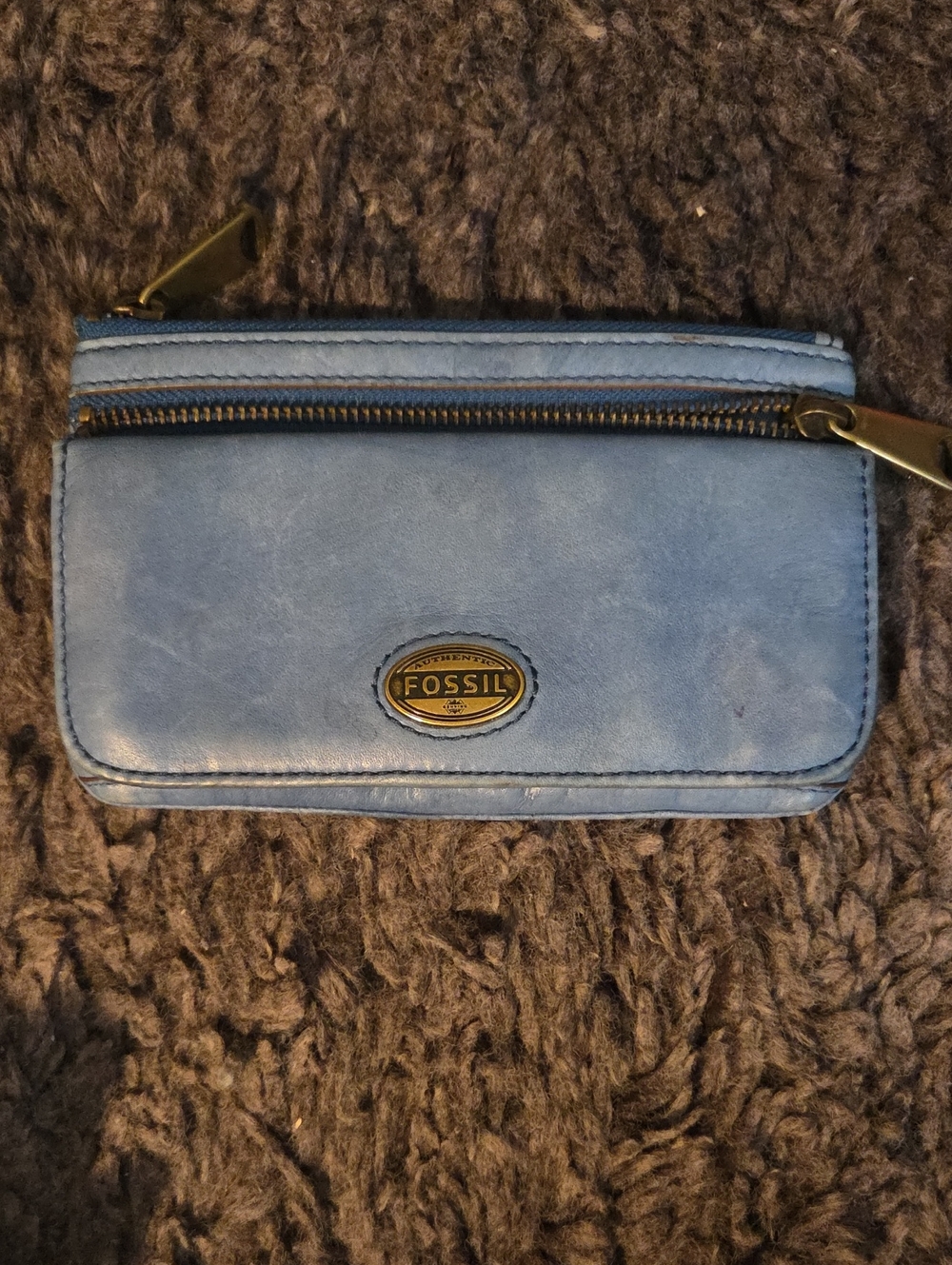 Fossil Light Blue Leather Zip Card Wallet